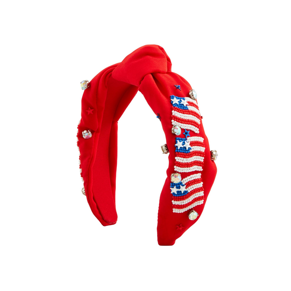 4th of July Beaded Headband-Red