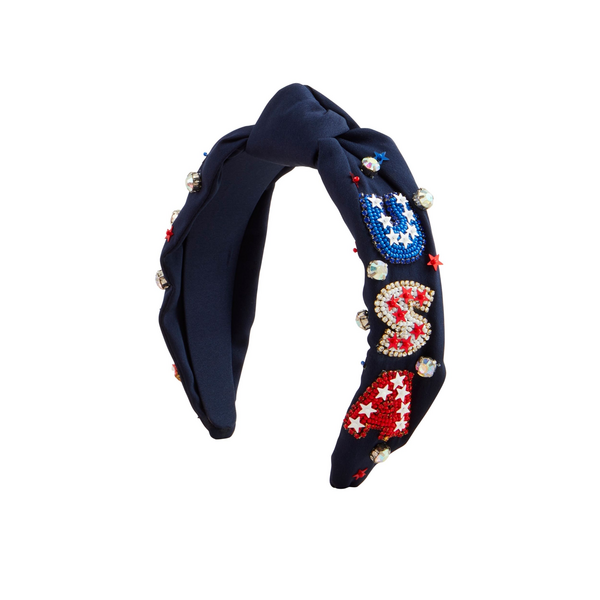 4th of July Beaded Headband-Navy