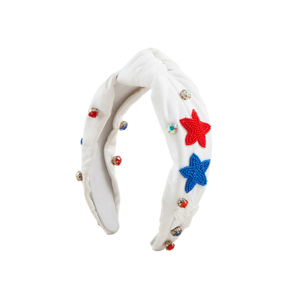 4th of July Beaded Headband-White