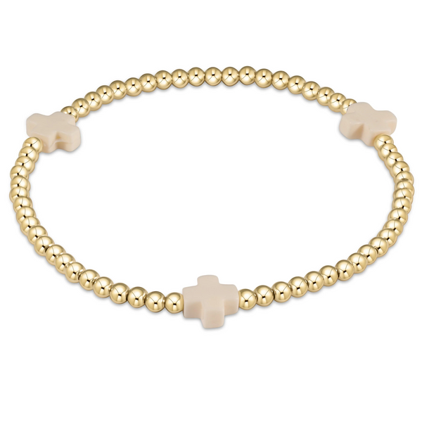 Signature Cross Gold Pattern 3mm Bead Bracelet Off White