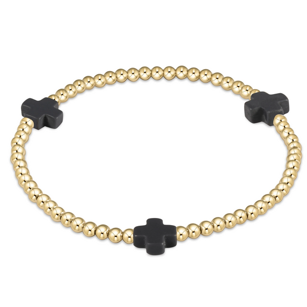 Signature Cross Gold Pattern 3mm Bead Bracelet Charcoal