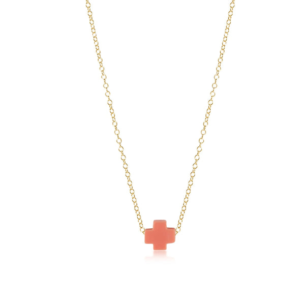 Coral Signature Cross 16" Gold Necklace