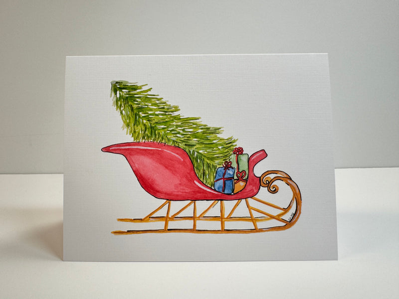 Sleigh Watercolor Greeting Card