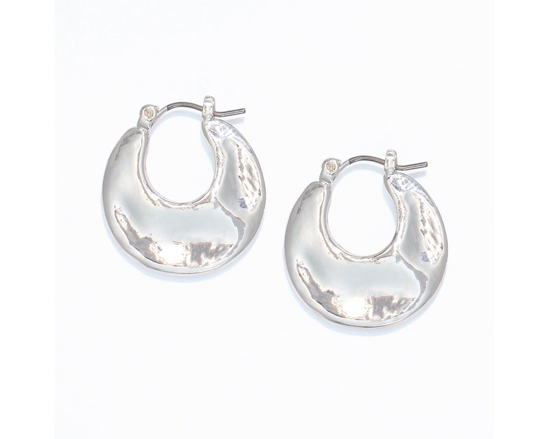 Silver Hammered Disc Hoop Earrings