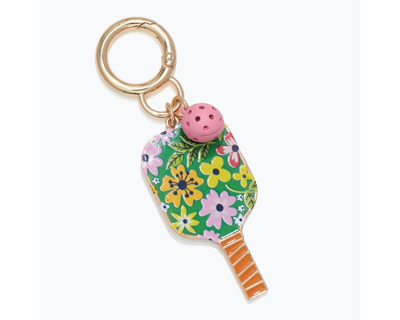 Green Floral Pattern Paddle Enamel Bag Charm