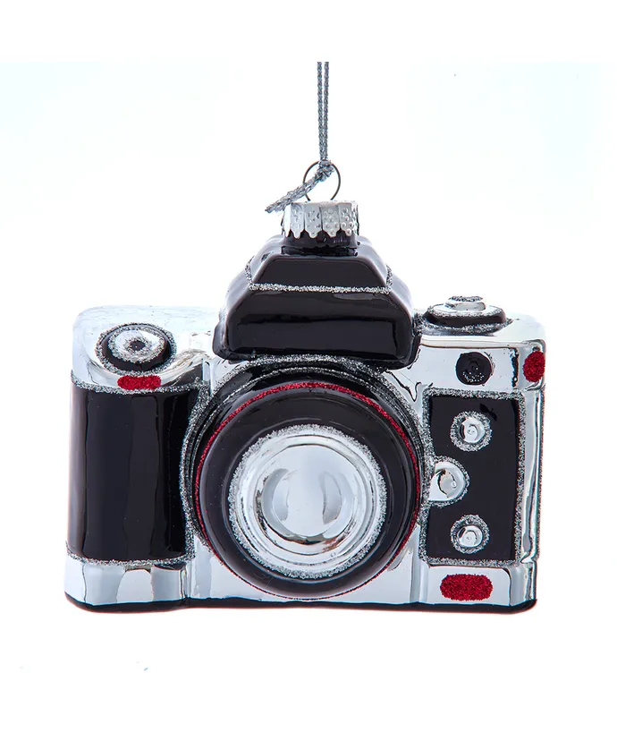 3.5” Glass Black Old Style Camera Ornament