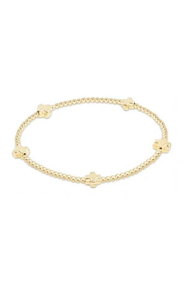 Egirl Signature Cross Small Gold Pattern 2mm Bead Bracelet - Gold