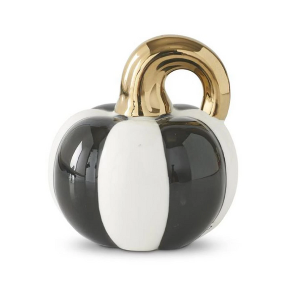 3.25 Inch White & Black Striped Ceramic Pumpkin