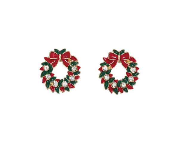Christmas Wreath with Crystal Earrings