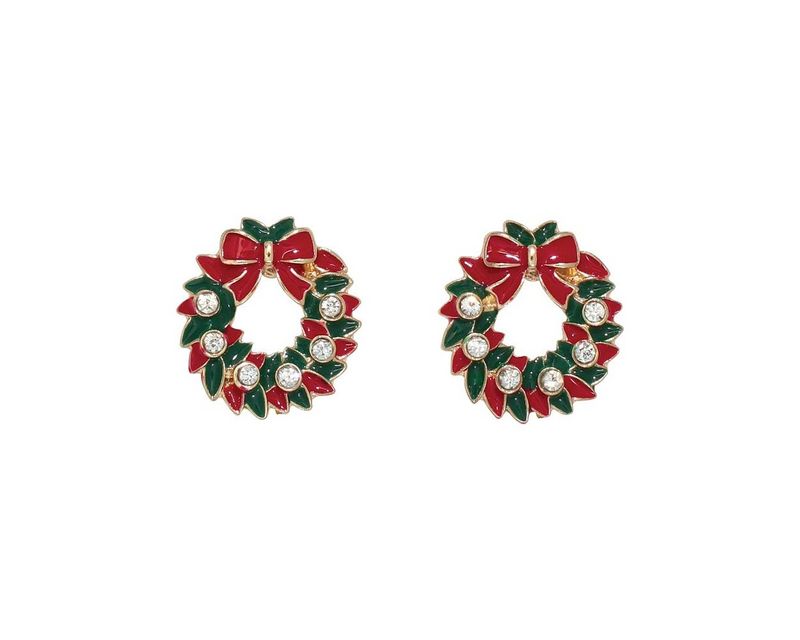 Christmas Wreath with Crystal Earrings