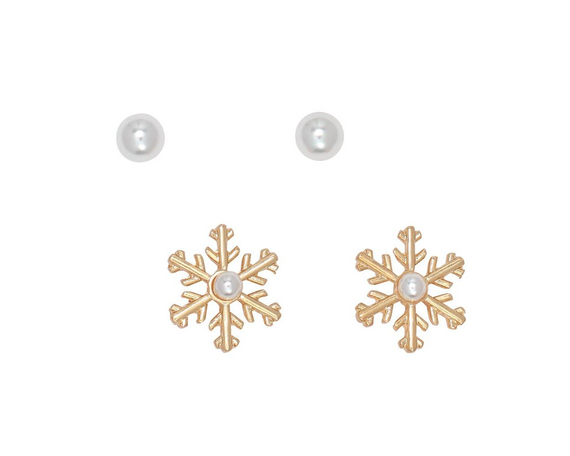 Pearl and Gold Snowflake Duo Earrings