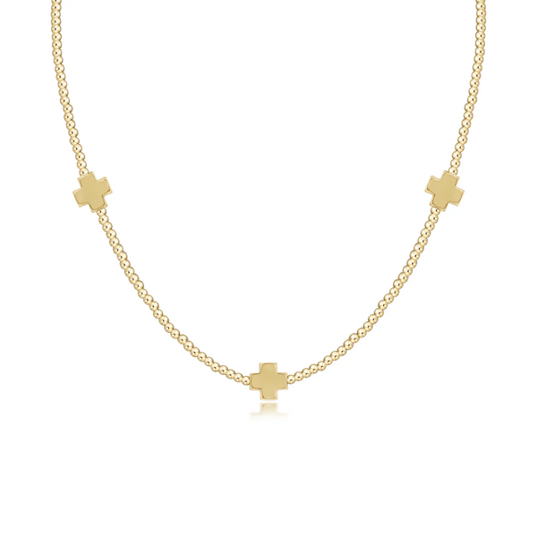 15" Choker Signature Cross Gold Pattern 2mm Bead- Signature Cross Gold