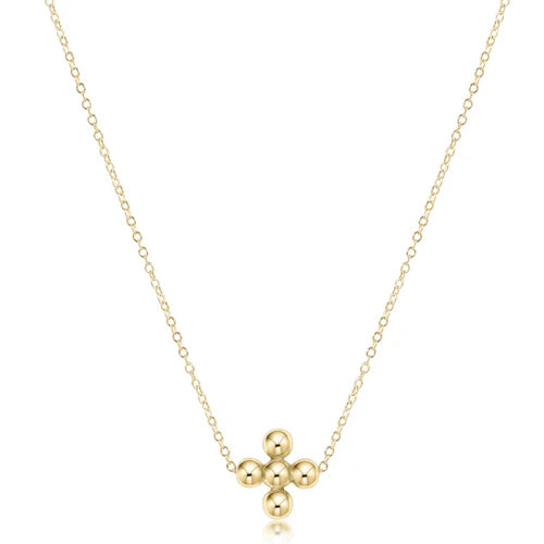 Classic Beaded Signature Cross 16" Gold Necklace 4mm