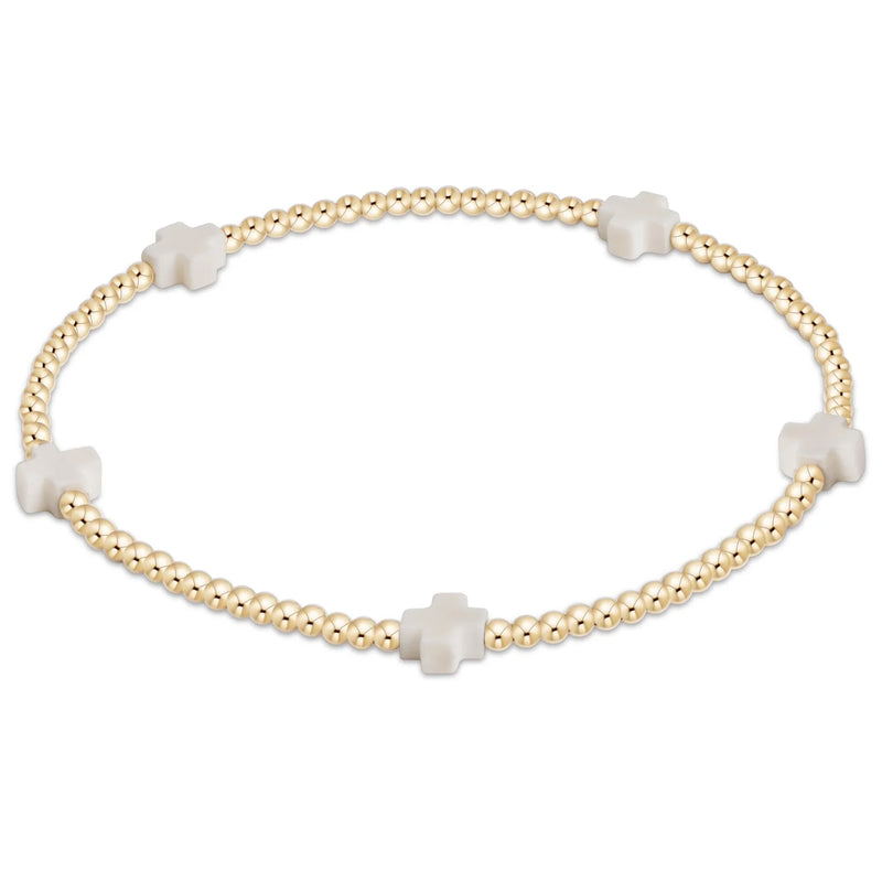 Egirl Signature Cross Small Gold Pattern 2mm Bead Bracelet - Off White