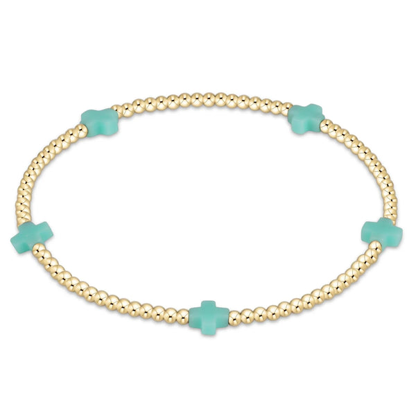 Egirl Signature Cross Small Gold Pattern 2mm Bead Bracelet - Mint