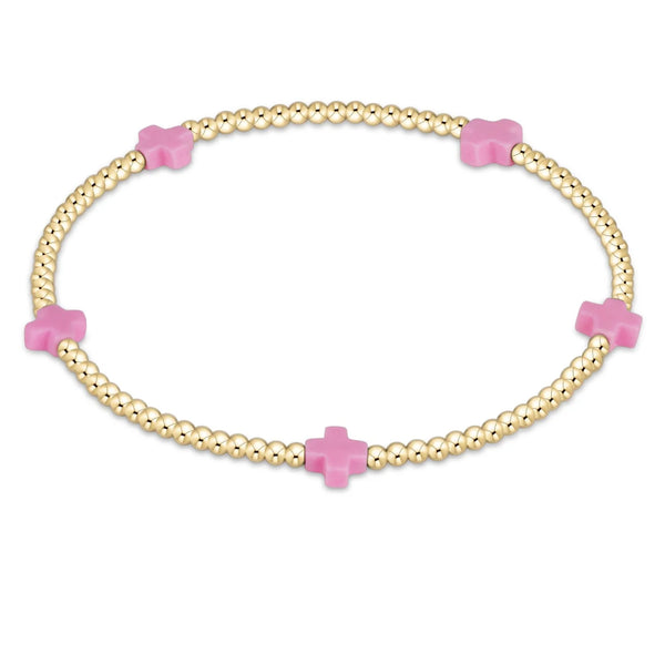 Egirl Signature Cross Small Gold Pattern 2mm Bead Bracelet - Bright Pink