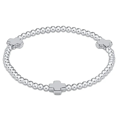 Extends Signature Cross Sterling Pattern 3mm Bead Bracelet