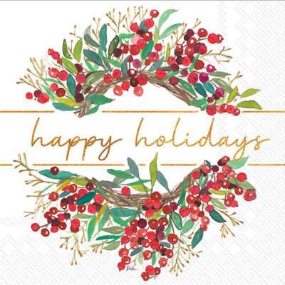Happy Holidays Wreath Luncheon Napkins