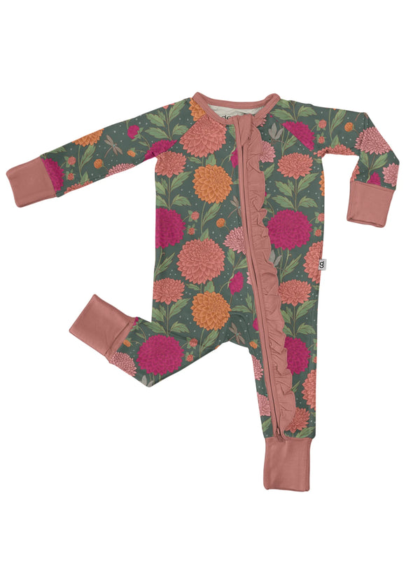 Dahlias Long Sleeve Zip Pajamas