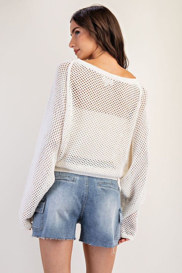 Off White Crochet Dolman Sleeve Sweater