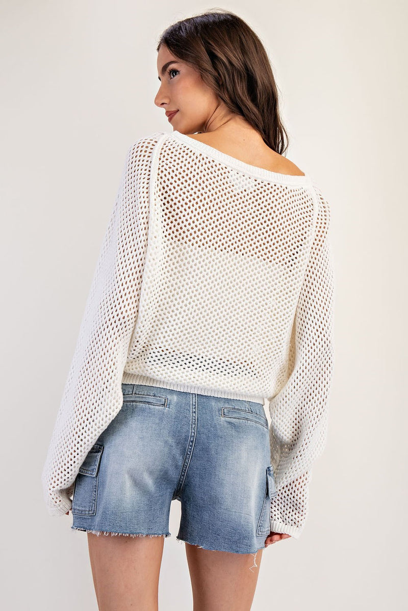 Off White Crochet Dolman Sleeve Sweater