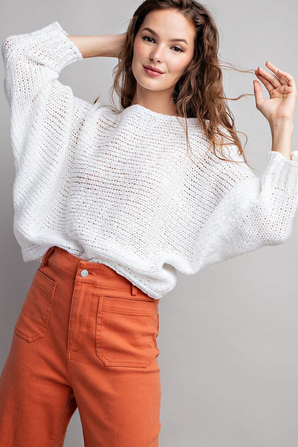 Off White Loose Fit Knit Top