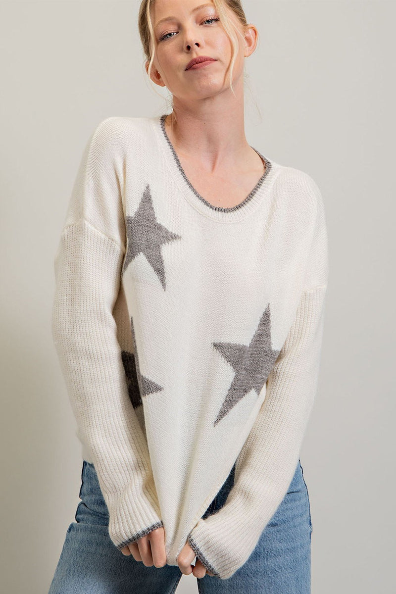 Grey Star Printed Knit Top
