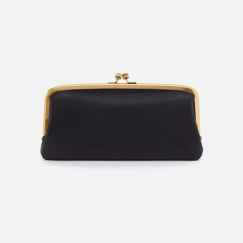 Cora Large Frame Wallet in Pebbled Leather Black