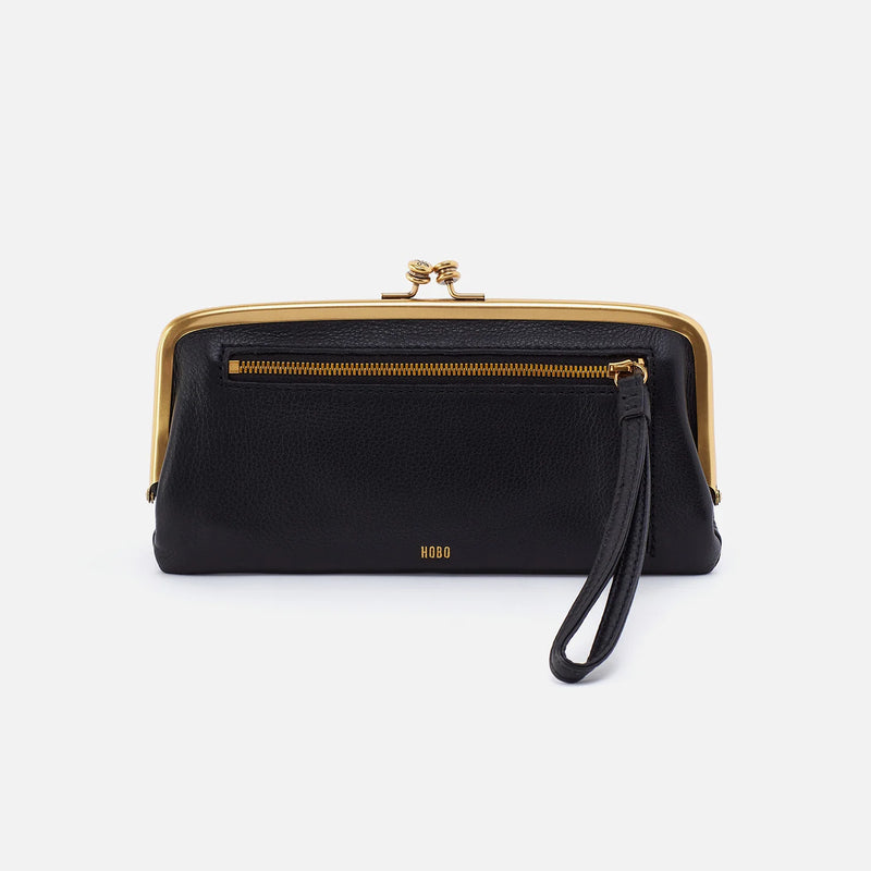 Cora Large Frame Wallet in Pebbled Leather Black