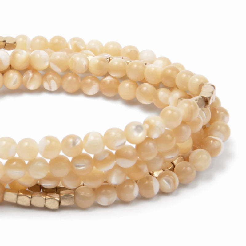 Stone Wrap Bracelet/Necklace Mother of Pearl/Gold - Stone of Prosperity