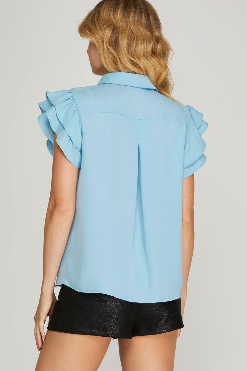 Flutter Sleeve Light Blue Woven Top