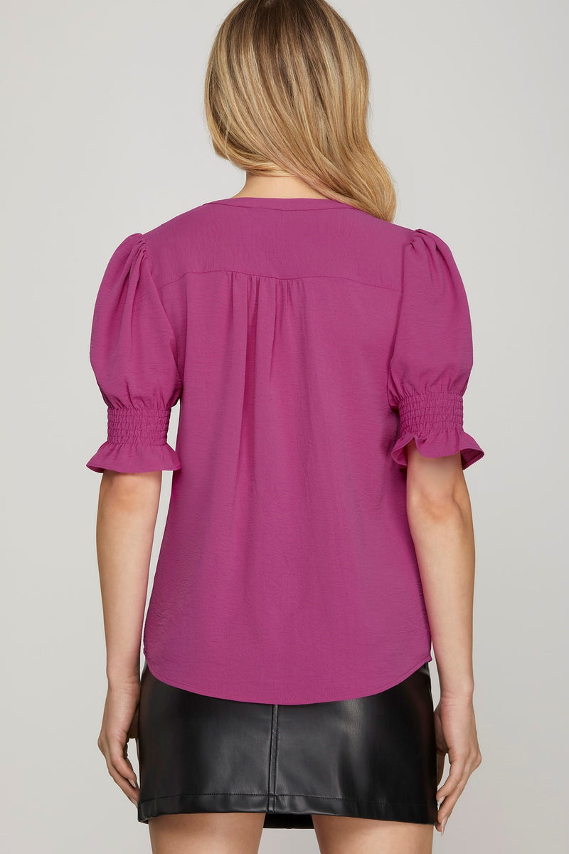 Magenta Short Sleeve Woven Top