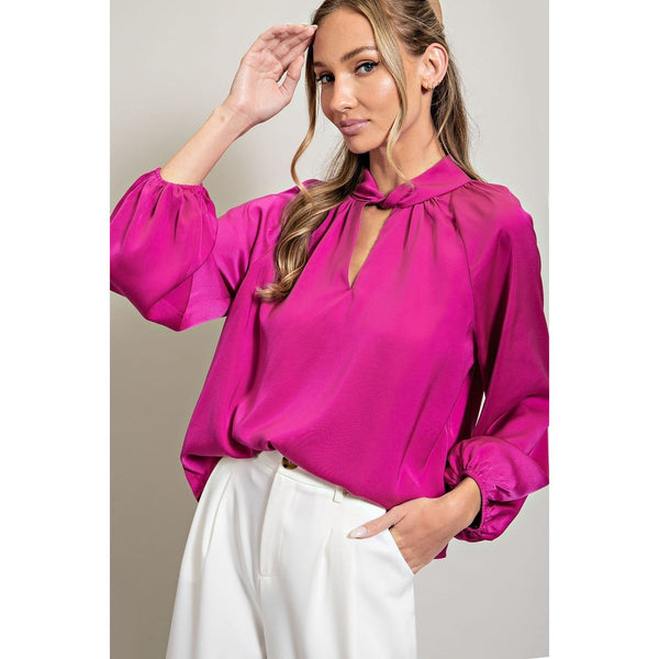 Hot Pink Satin Bubble Sleeve Blouse – Bella Chic Home and Gift