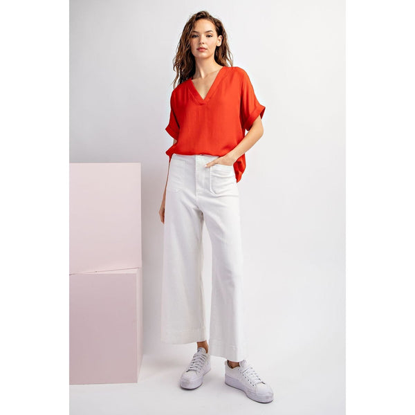Tomato Short Sleeve Faux Button Down Top