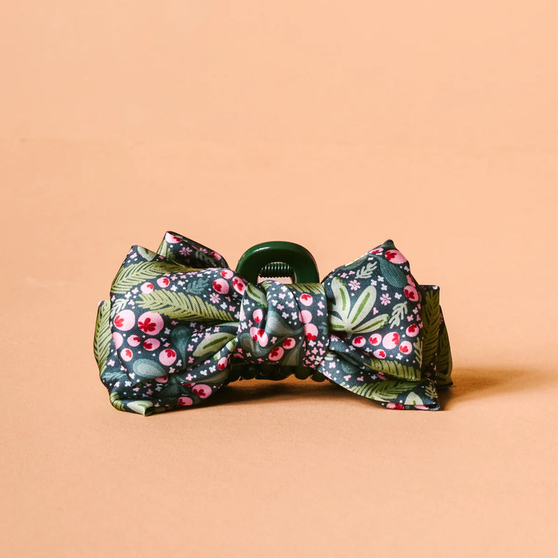 Jolly Sprig Green Mini Satin Bow Claw Clip