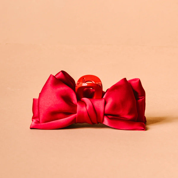 Red Mini Satin Bow Claw Clip