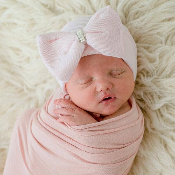 Ilybean Newborn Pink Bow Pearl Rhinestone Center
