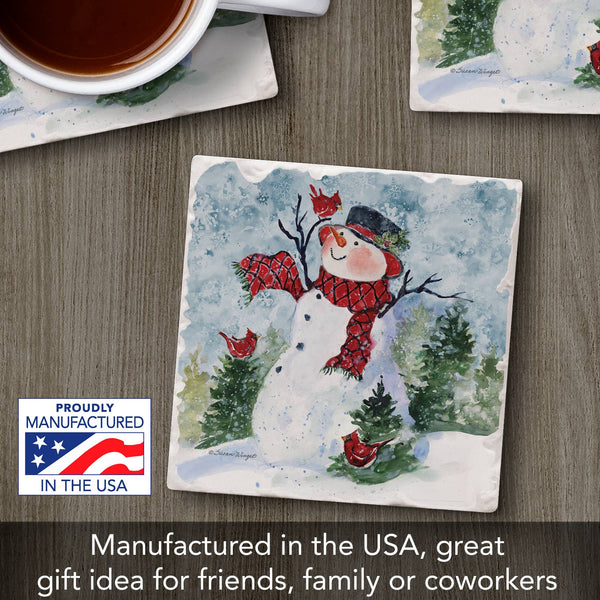Snowman & Forest Friends Single Absorbent Tumbled Coaster