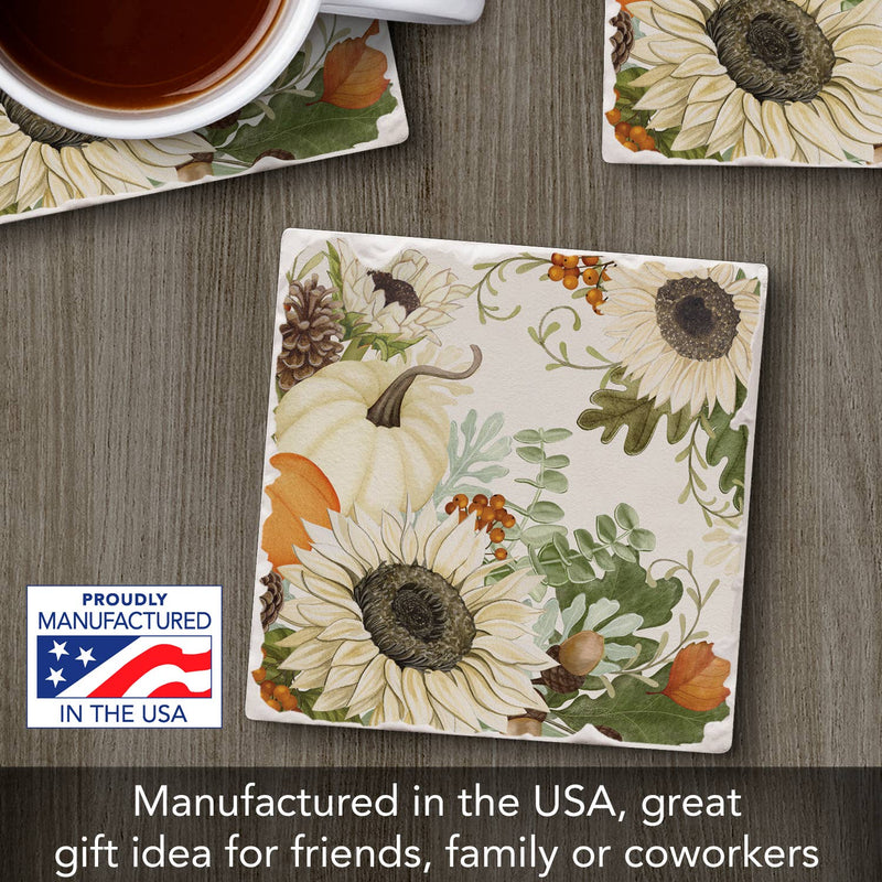 Sunflowers & Pumpkins Single Absorbent Tumbled Tile Coaster