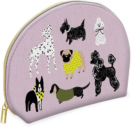 MEDIUM ROUNDED CANVAS COSMETIC BAG SKETCHED PETS DOGS