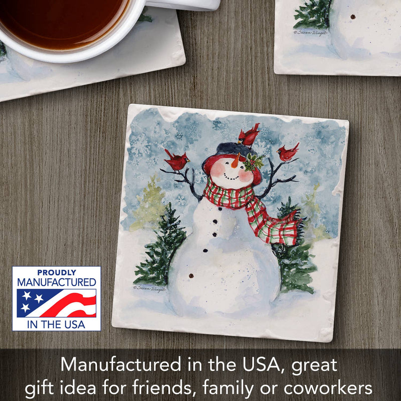 Snowman & Cardinals Single Absorbent Tumbled Tile Coaster