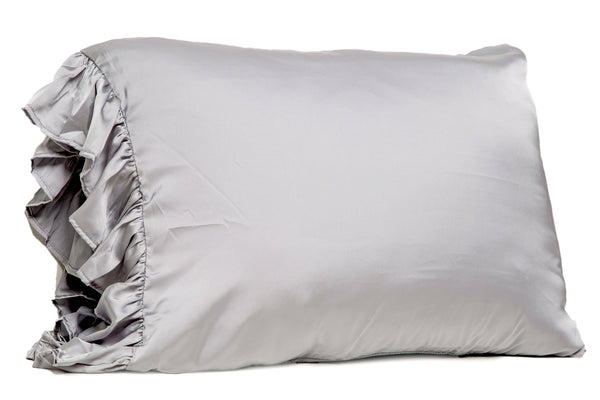 Silky Pillowcase w/Ruffle - Gray: Standard