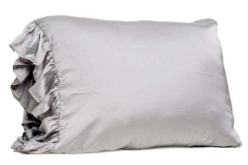 Silky Pillowcase w/Ruffle - Gray: Standard