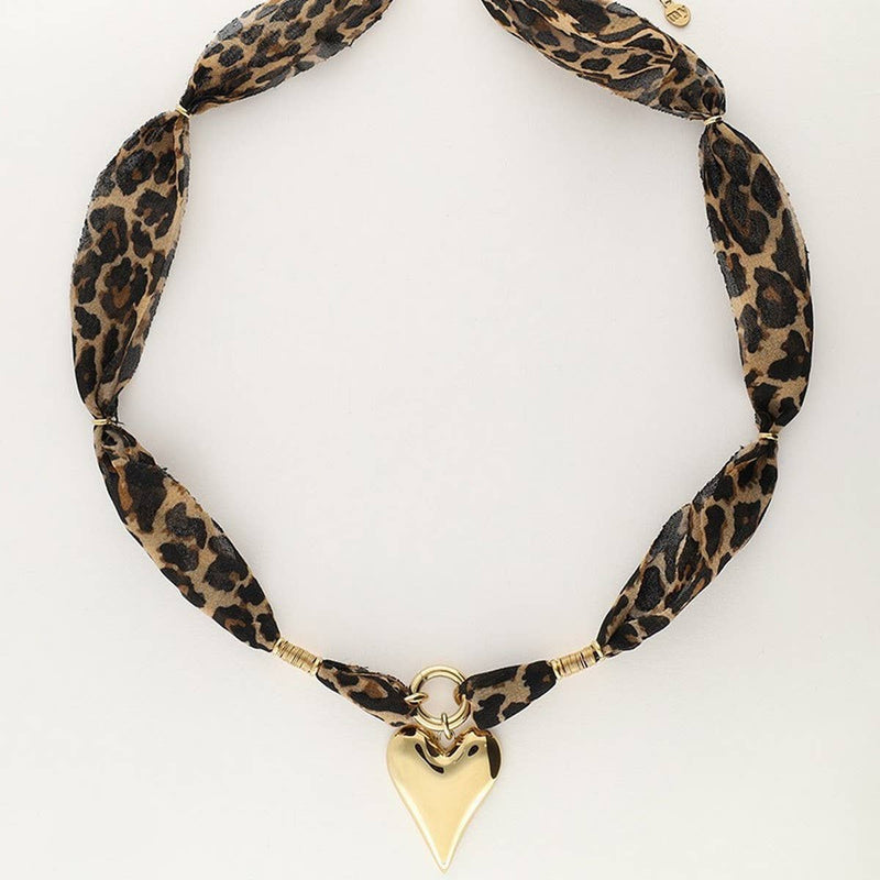 Leopard print heart stainless steel gold necklace