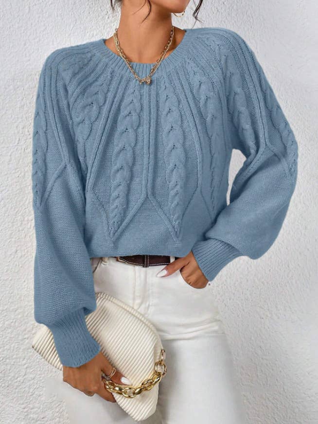 Cable Knit Sweater: Brown / M