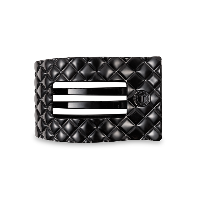 Flat Rectangle Hair Clip | Medium | Jet Black Quilted