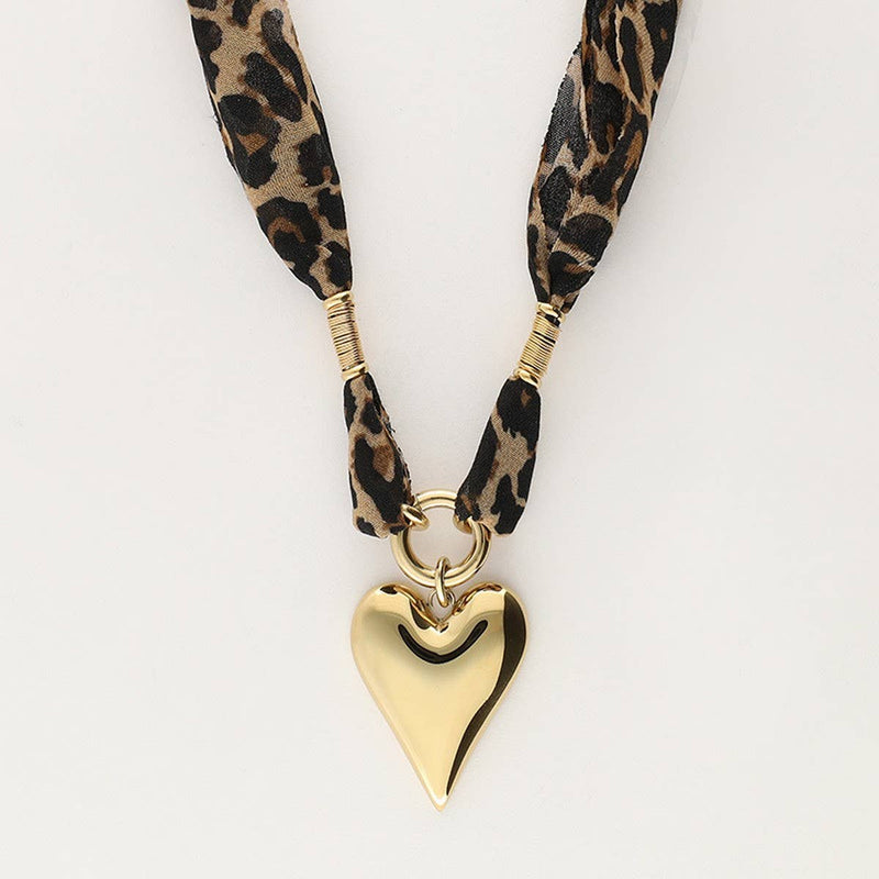 Leopard print heart stainless steel gold necklace