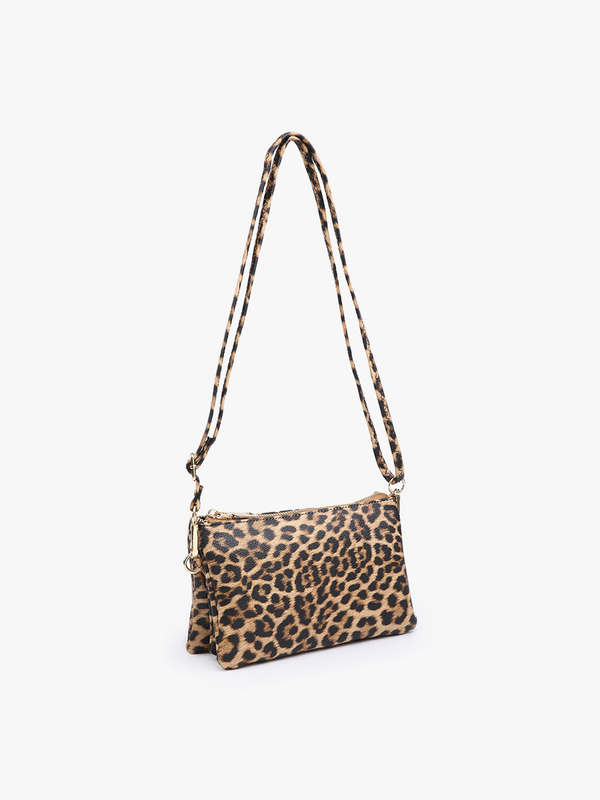 Riley Leopard 3 Compartment Crossbody/Wristlet: Leopard-Mustard