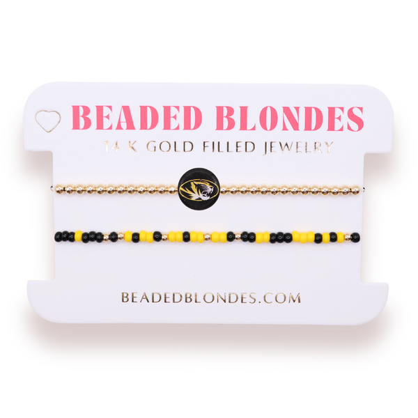 Mizzou/ Tigers + Sprinkle Logo Bracelet Stack of 2: Petite 6.25 inch