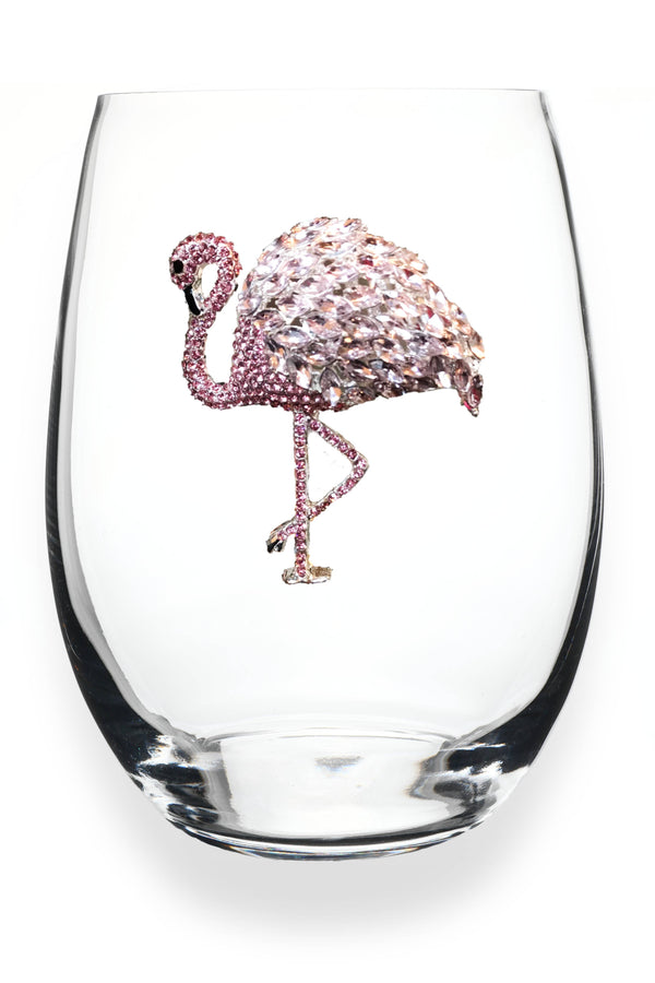 Flamingo Jeweled Stemless Wine Glass